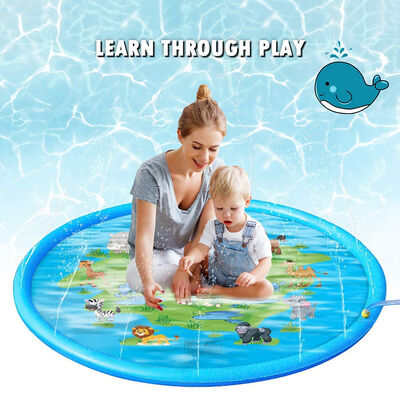 PVC blue dinosaur water spray pad, 69-inch water spray pad, ideal summer play and outdoor activity fountain toy