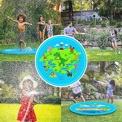 PVC blue dinosaur water spray pad, 69-inch water spray pad, ideal summer play and outdoor activity fountain toy