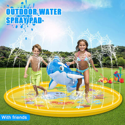 PVC yellow Dolphin water spray pad, 69-inch ideal summer game water spray pad, outdoor activity fountain toy