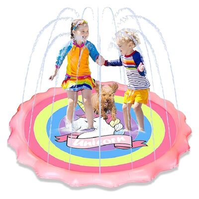 Summer children's water spray toy PVC pink Unicorn water spray pad, 69-inch spray pad, ideal summer play water spray pad, outdoor activity fountain toy