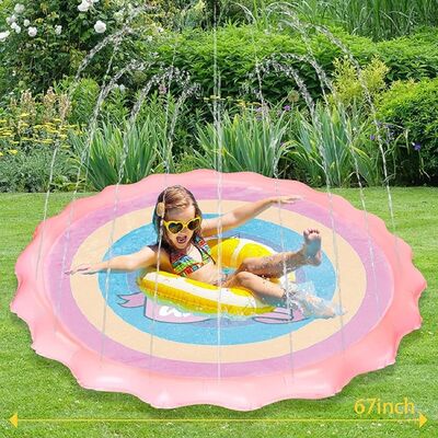 Summer children's water spray toy PVC pink Unicorn water spray pad, 69-inch spray pad, ideal summer play water spray pad, outdoor activity fountain toy