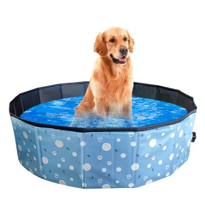 Nontoxic Foldable dog pool featuring built-in drainage plug ideal for outdoor indoor easy to clean and store pet water basin