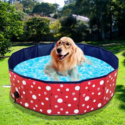 Nontoxic Foldable dog pool featuring built-in drainage plug ideal for outdoor indoor easy to clean and store pet water basin