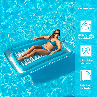 PVC inflatable swimming pool float bed and headrest - Colorful lounge chair raft, summer water fun for adults/children
