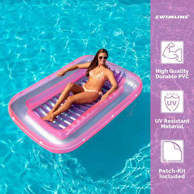 PVC inflatable swimming pool float bed and headrest - Colorful lounge chair raft, summer water fun for adults/children