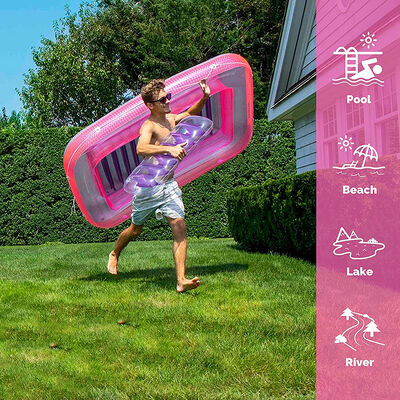 PVC inflatable swimming pool float bed and headrest - Colorful lounge chair raft, summer water fun for adults/children