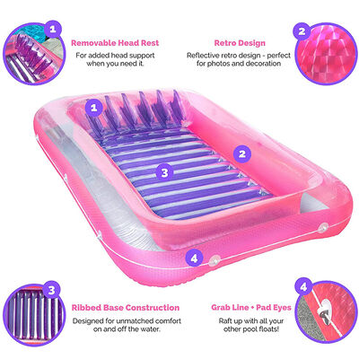 PVC inflatable swimming pool float bed and headrest - Colorful lounge chair raft, summer water fun for adults/children