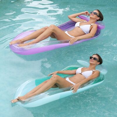Inflatable water lounge chair with armrests, mesh, float swimming ring, foldable gradient backrest