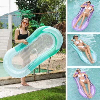 Inflatable water lounge chair with armrests, mesh, float swimming ring, foldable gradient backrest