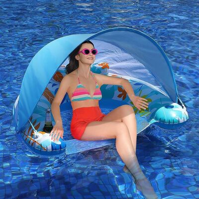 Water sun protection inflatable lounge chair, floating pool, U-shaped inflatable lounge chair, water sofa, sunshade canopy, PVC inflatable folding