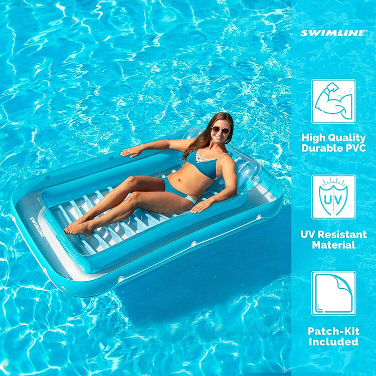 PVC inflatable swimming pool float bed and headrest - Colorful lounge chair raft, summer water fun for adults/children