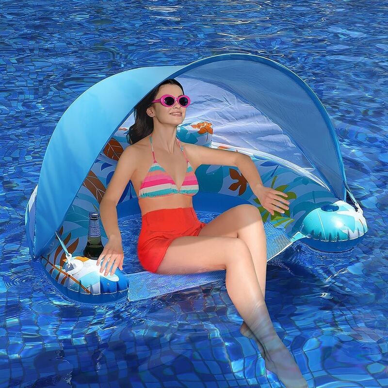 Water sun protection inflatable lounge chair, floating pool, U-shaped inflatable lounge chair, water sofa, sunshade canopy, PVC inflatable folding